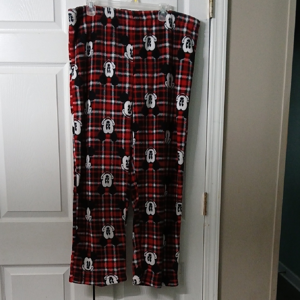 Disney  Mickey Mouse black red plaid cozy fleece Pajama Lounge Pants Sz 2X  NWOT
